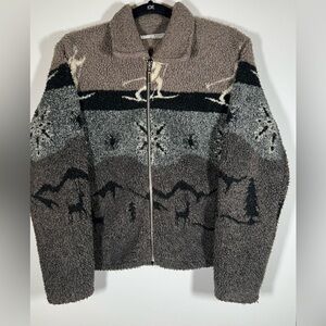 Vintage 90s The Barrage Co. skiing aztec brown black sherpa zip-up jacket sz S